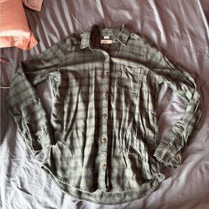 Hollister Olive Green Plaid Button-Up Shirt